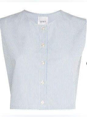 LESET White & Blue Pinstripe Yoshi Crewneck Vest